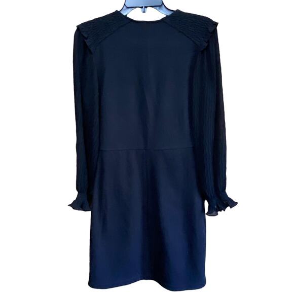 Current Air Anthropologie Black Faux Wrap Dress Small Semi-Sheer Sleeves Gothic - Picture 2 of 7